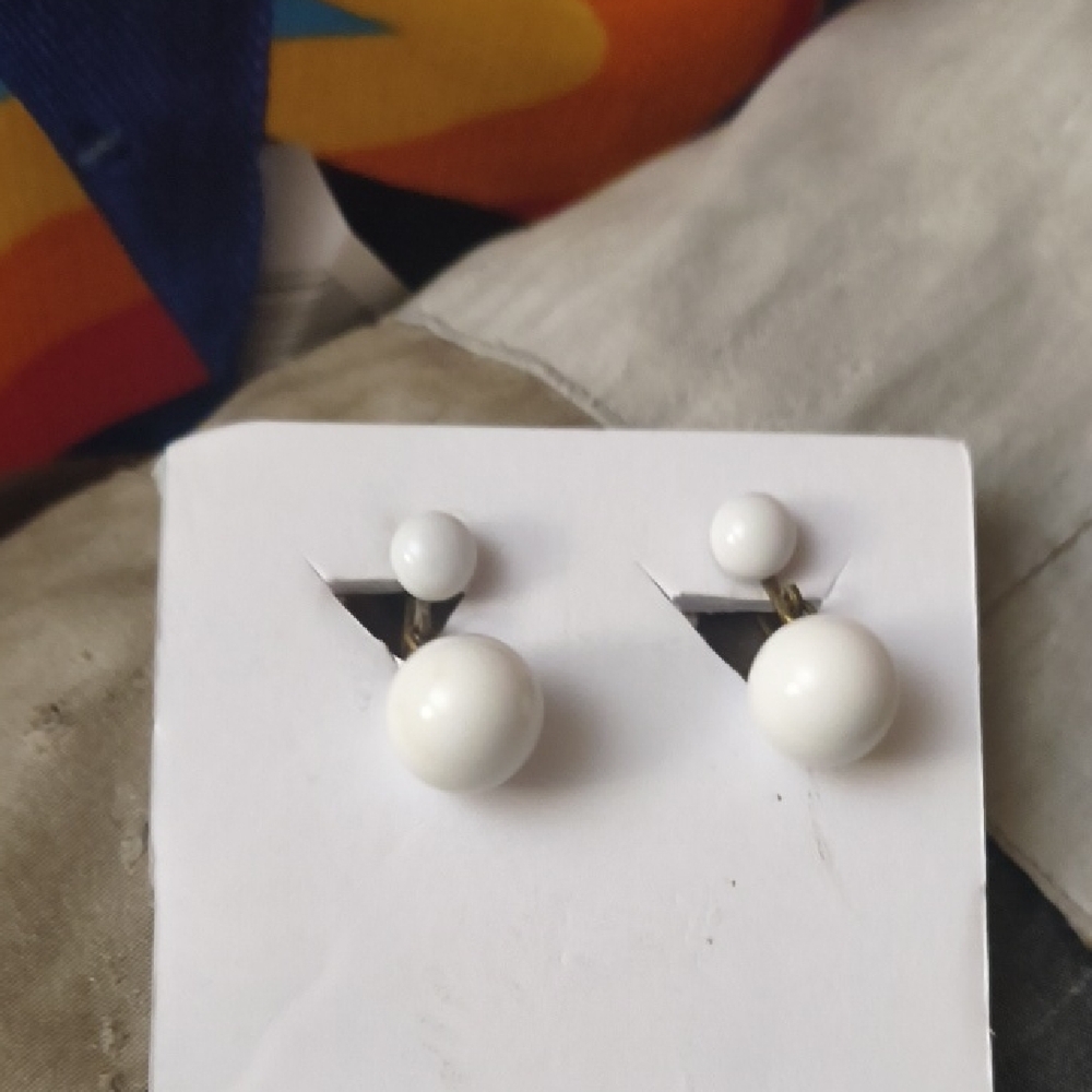 Classic White Double-Ball Stud Earrings - Women Jewelry